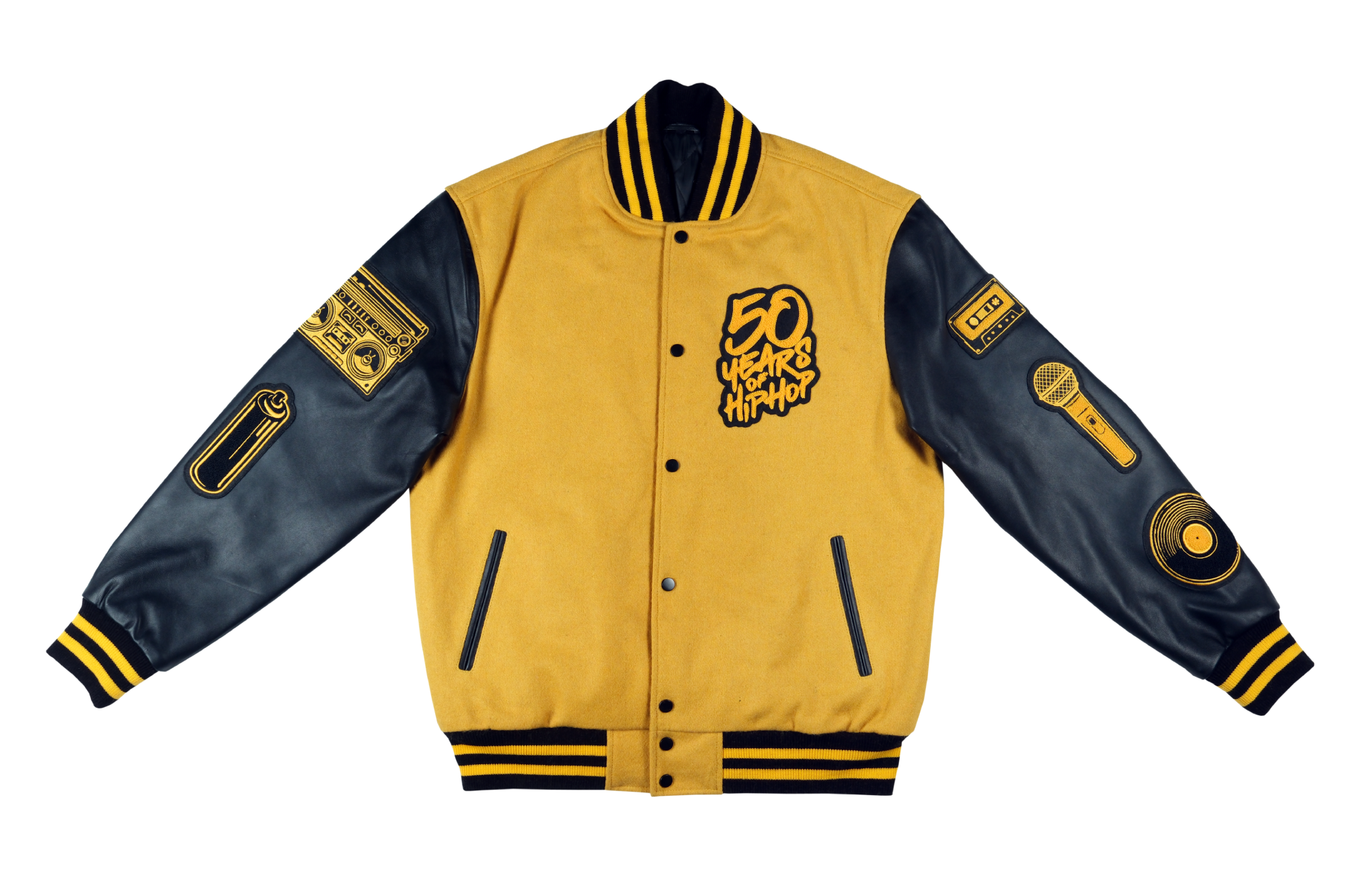 Celebrating 50 Years of Hip Hop: Vintage Yellow Leather and Wool Varsity Jacket