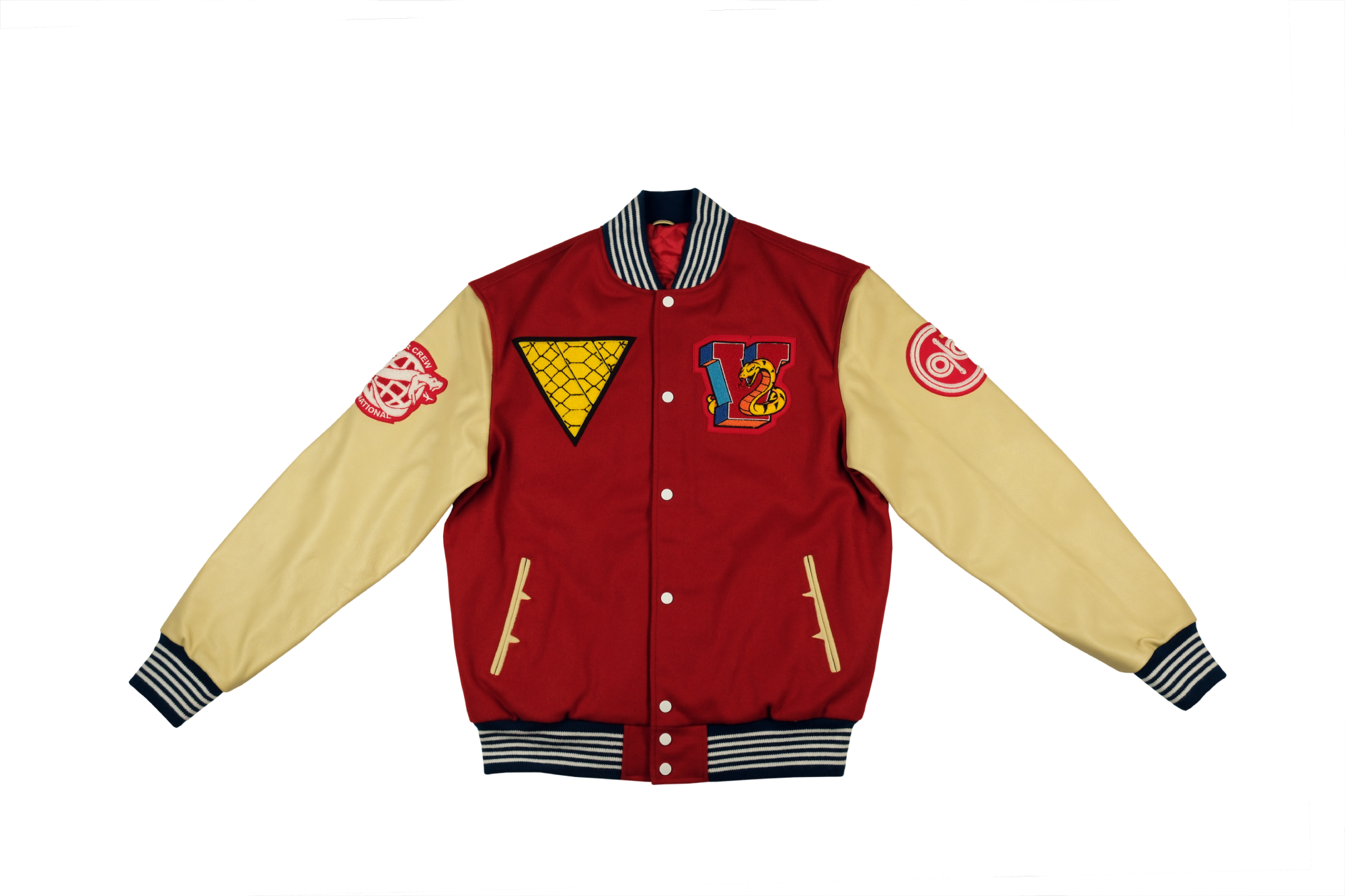 The Viper Crew Red Leather and Wool Varsity Jacket